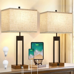 GTCLIGHTING Modern Table Lamps for Set of 2, USB A+C Charging, 3 Colors Dimmable for End Tables, NightStand Lamps for Guest Room Office Reading - 1 of 4