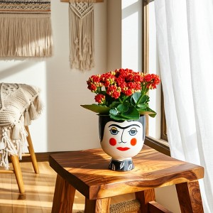 Sagebrook Home 7"Hx6" Diameter, Frida Face Flower Vase, Black/White Finish, Made with Ceramic, Unique Decorative Centerpieces, Home Decor Floral - 1 of 4
