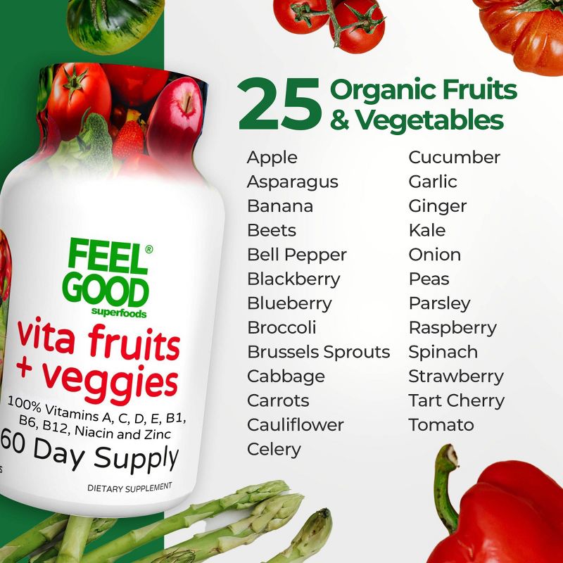 FeelGood Vegan Superfoods Vita Fruits + Veggies Vitamin Capsules - 60ct, 3 of 9