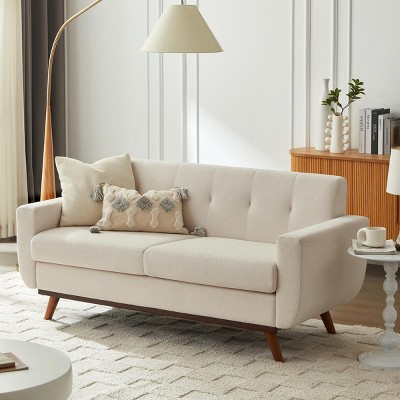 Vipbear 66'' Loveseat Sofa, Mid Century Modern Love Seat Sofas and Comfy Linen Couches for Living Room, Easy Assembly