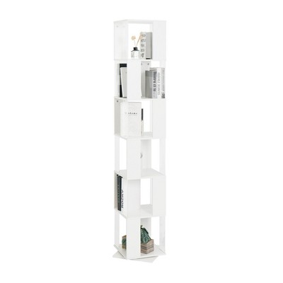 Lirago,13.4"L*13.4"W*74.8"H, 6-Tier Rotating Bookshelf with Acrylic Shelves & Anti-Tip Base - Multi-Functional Storage for Living,White