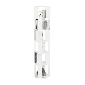 Lirago,13.4"L*13.4"W*74.8"H, 6-Tier Rotating Bookshelf with Acrylic Shelves & Anti-Tip Base - Multi-Functional Storage for Living,White - 1 of 4