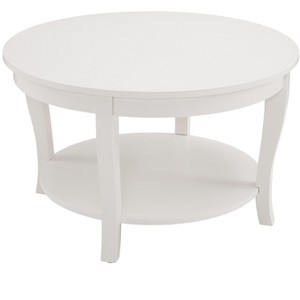 TiramisuBest 30" Round Wood Coffee Table, Traditional 2-Tier Center Table with Open Storage Shelf, Walnut - 1 of 4