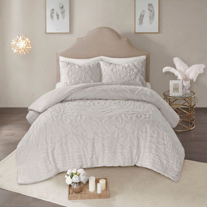 Cecily Tufted Cotton Chenille Medallion Duvet Cover Set, 4 of 12