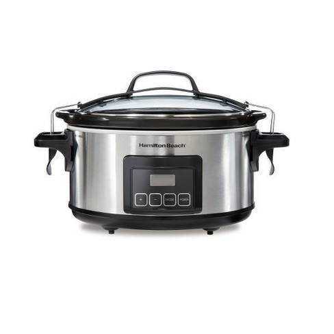 Hamilton Beach 4-Quart Programmable Slow Cooker With Dishwasher-Safe Crock  and Lid, Silver (33443) & Hamilton Beach Travel Case & Carrier Insulated