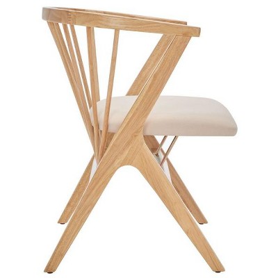 Natural Wood Upholstered Linen Windsor Arm Chair