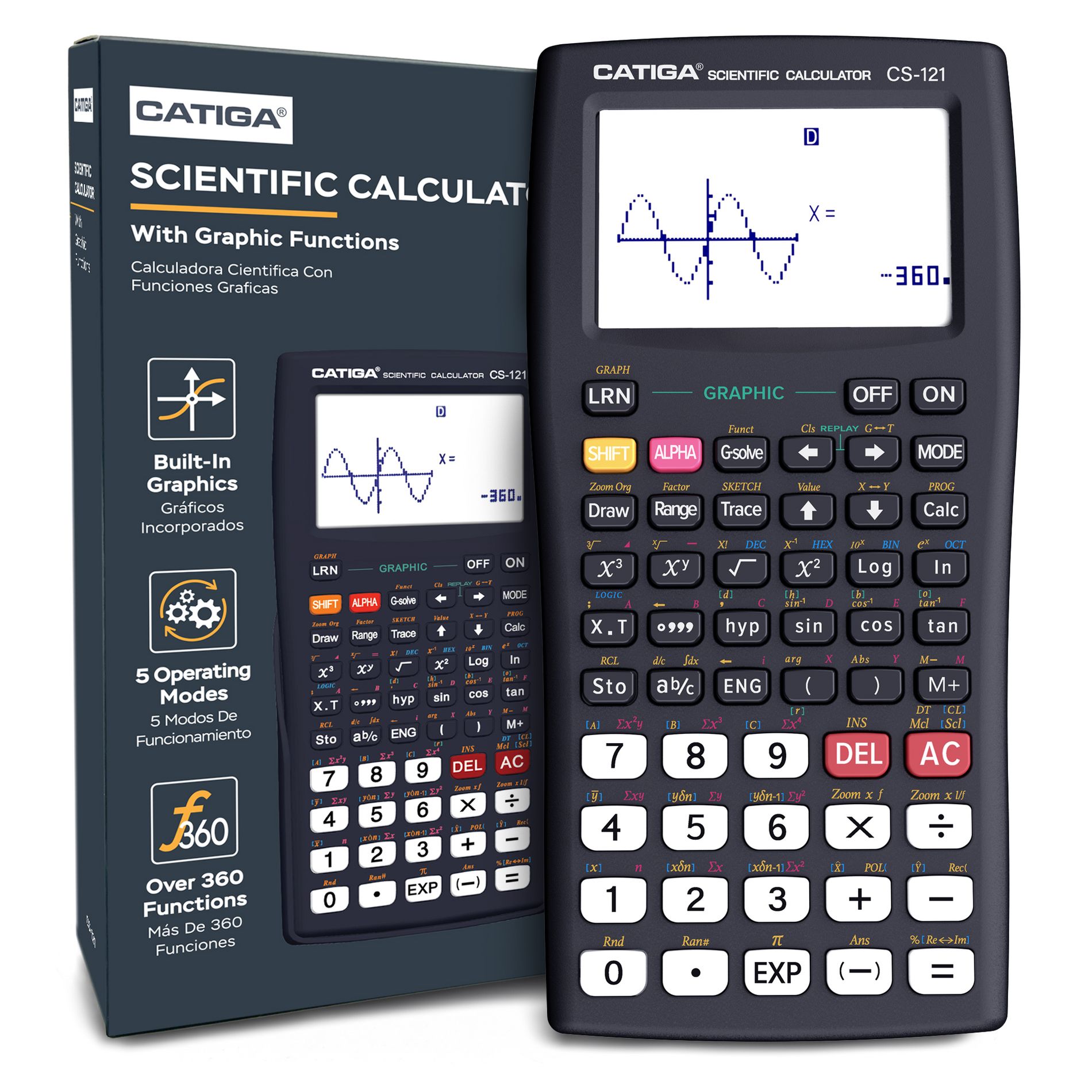 CATIGA Scientific Graphing Calculator, 360 Functions, Large Display, Graphing & Advanced Math for Students and Beginners