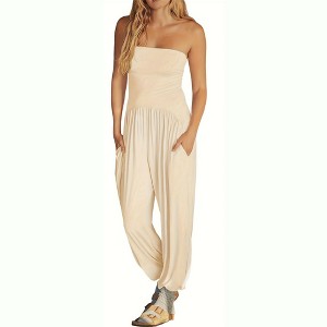 Imily Bela Womens Off Shoulder Loose Backless Casual Onesie Jumpsuits Summer Baggy Long Pants Rompers with Pockets - 1 of 4