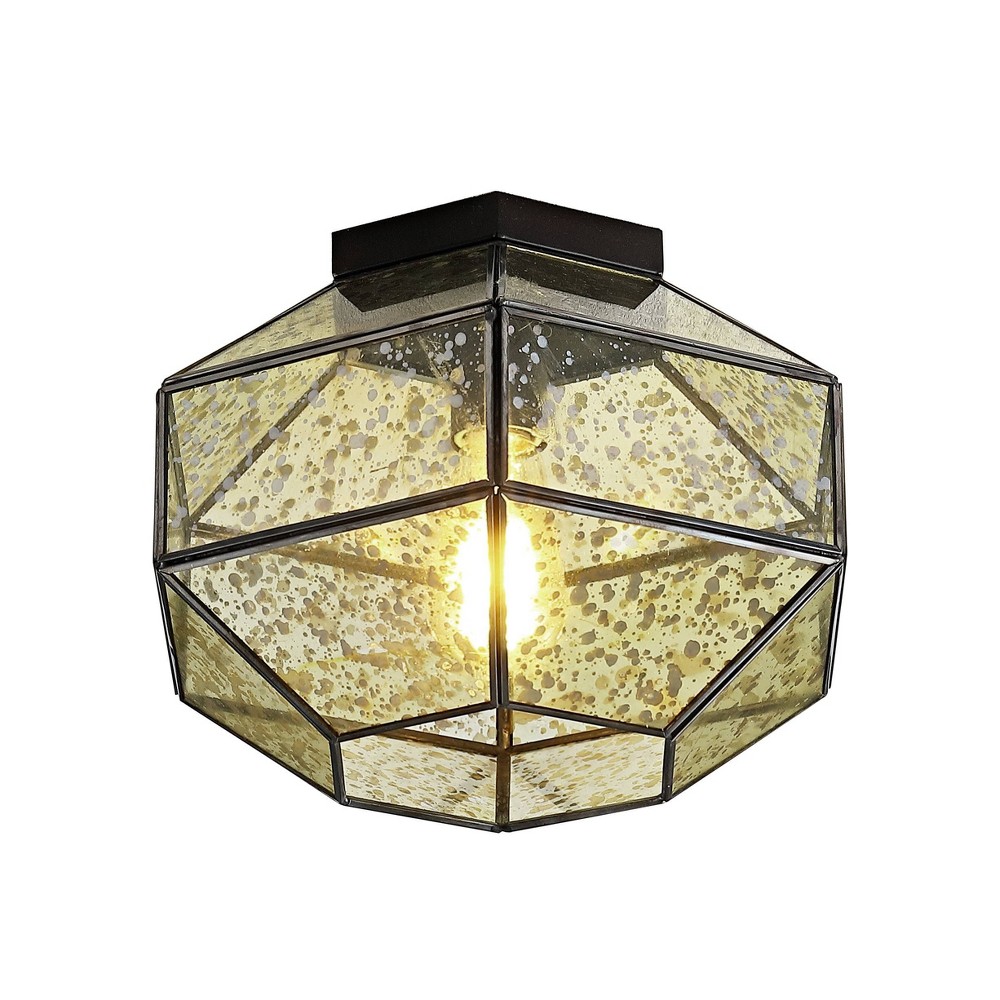 Photos - Chandelier / Lamp 12.5" 1-Light Evelyn Vintage Farmhouse Iron/Glass LED Flush Mount Oil Rubbed Bronze - JONATHAN Y: Semi Flush, UL Listed, 270