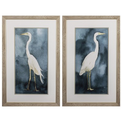 HomeRoots Set of Two Teal Blue Heron Framed Art