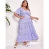 Garvee Women Plus Size V Neck Wrap Maxi Dress High Waist Ruffle Summer Casual Dress with Belt Short Sleeve - 3 of 4