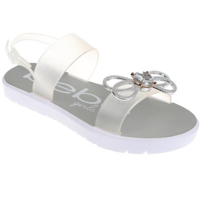 bebe Girl's Flat Sandals with Rhinestone Bow Detail and Fruit Glitter Detail - Sandals for Little Kid/Big Kid