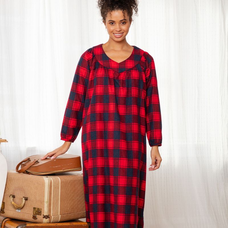 Alexander Del Rossa Women's Classic Winter Nightgown Duster with Pockets, Cotton Flannel Pajamas in Christmas Colors, 2 of 6