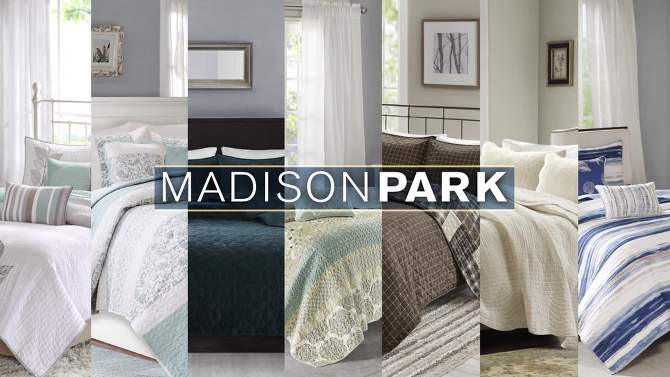 Madison Park 3pc Drew Printed Color Blocking Microfiber Coverlet Set Taupe/Blue, 2 of 10, play video
