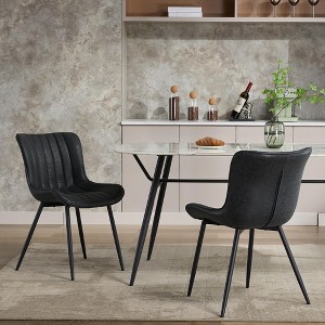 Upholstered Dining Chairs Set of 2, Leather Kitchen Chairs with Metal Legs, Mid Century Modern Dining Room Chairs w/Comfy Backrest - 1 of 4