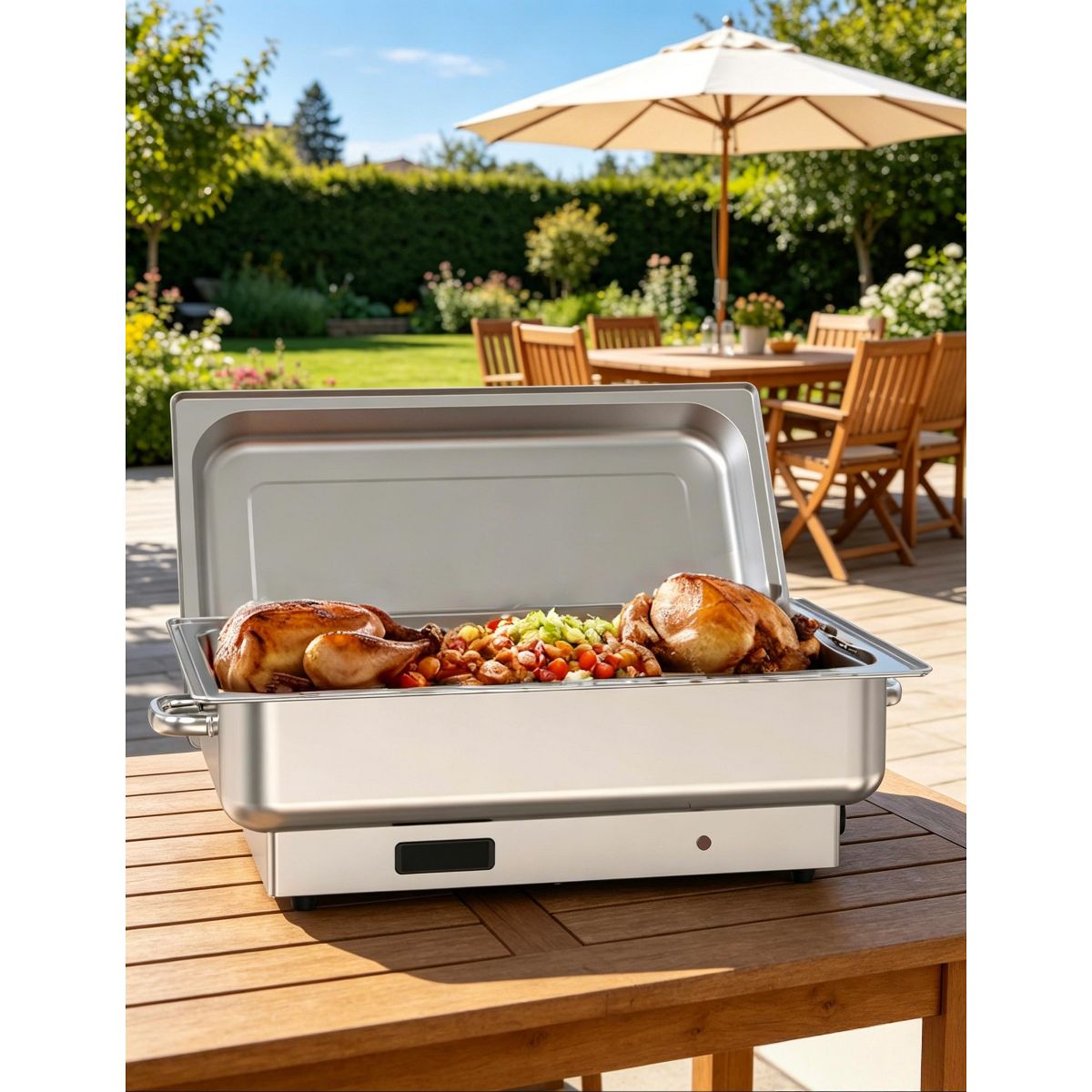 9QT Electric Chafing Dish Buffet Set, Stainless Steel Food Warmer with Digital Temp Display, Full & Half Size Pans for Party Wedding Catering - thumbnail 2