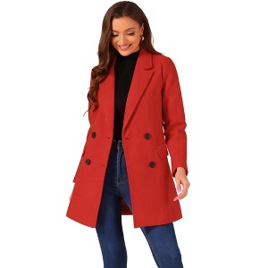 INSPIRE CHIC Women's Notch Lapel Double Breasted Belted Mid Long Outwear Winter Coat - 1 of 4