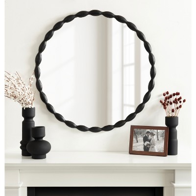 Perlina 26" Black Round Scalloped Vanity Mirror