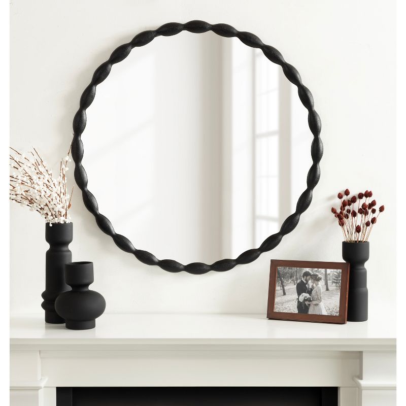 Kate &#38; Laurel All Things Decor 26&#34; Perlina Modern Scalloped Round Mirror Black, 5 of 9
