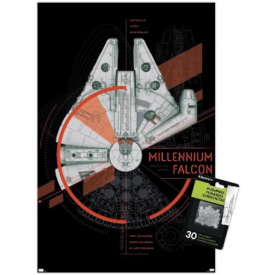 Trends International Star Wars: Power Of The Force - Millennium Falcon Unframed Wall Poster Print Clear Push Pins Bundle 14.725" x 22.375"