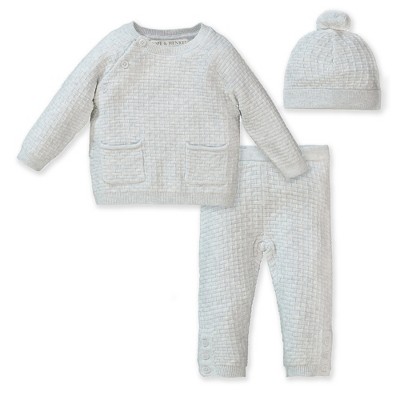 Image of Hope & Henry Baby Raglan Button Sweater Set (Light Gray Heather, 0-3 Months)