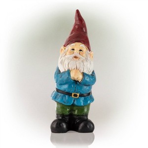 12" Polyresin Bearded Garden Gnome Statue With Red Hat - Alpine Corporation: Outdoor Lawn Decor, Solar Lighting Feature - 1 of 4