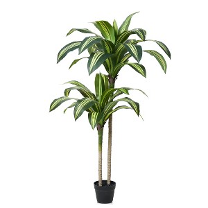 5ft/4ft Artificial Dracaena Tree in Nursery Pot - UV Resistant Faux Floor Plant for Indoor & Outdoor Decor - 1 of 4
