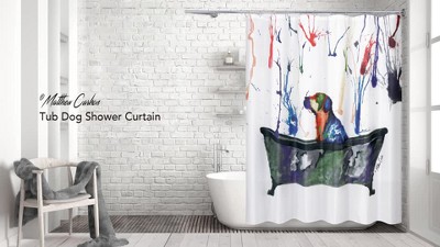 Colorful Dog in Bathtub Polyester Fabric Shower Curtain