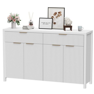 Gikpal 55’’ Modern Fluted Sideboard Cabinet, Entryway Table, Wooden Dresser for Bedroom with 2 Drawers & 2 Adjustable Shelves, Dining Room, Kitchen