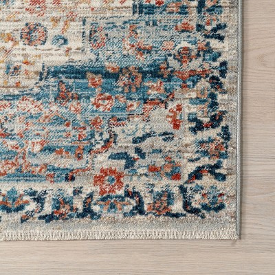 Rust and Blue Medallion Synthetic Area Rug, 6' 7" x 9'