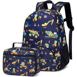 Backpack for Kids Boys Girls Preschool Kindergarten Bookbag Set with Lunch Box Truck Toddler School Bag, navy Blue - 1 of 4