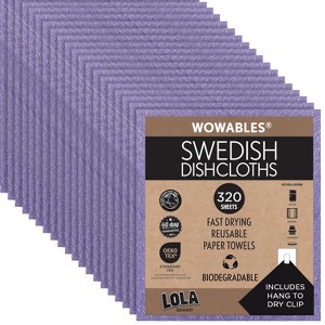 LOLA Swedish Dishcloths 320 Pk Biodegradable Reusable Paper Towels Absorbent Cellulose Kitchen Sponge Cloths Zero Waste Odor Free, Made in Germany - 1 of 4
