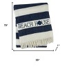 HomeRoots 55" X 70" Navy Blue And White Stripe Cotton Beach House Embroidered Throw Blanket with Fringe - 3 of 4