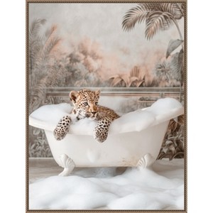 Amanti Art Leopard Bubble Delight by Niky Rahner Framed Canvas Wall Art - 1 of 4