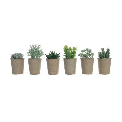 Set of 6 6" x 4" Artificial Faux Succulent Plants in Paper Pots - 3R Studios