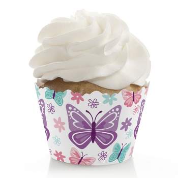 Big Dot of Happiness Beautiful Butterfly - Floral Baby Shower or Birthday Party Decorations - Party Cupcake Wrappers - Set of 12