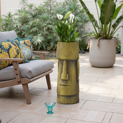 Wooakway 24" H Polynesian Style Novelty Statue Planter Outdoor Indoor Urn Planter Decor Garden Pot Antique Green