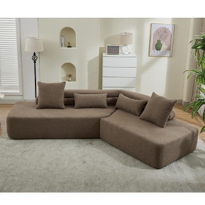 GDFStudio Maelo 128" Modern 4-Seater Boucle Teddy Upholstered Sectional Sofa with Throw Pillows and Lumbar Pillows - 1 of 4