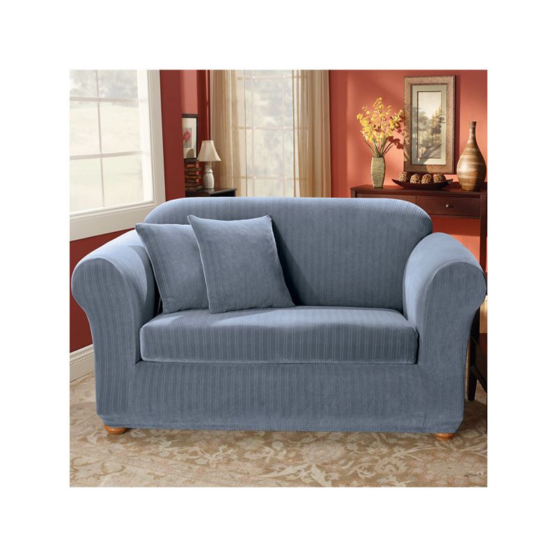 Stretch Pinstripe Sofa Slipcover Blue - Sure Fit, 3 of 6