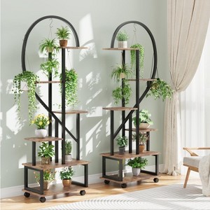2 Pack 6 Tier Tall Plant Stand Metal Indoor Plant Stand With Detachable Wheels Half Moon Shape Plant Stands With Drawers Large Plant Display Stand - 1 of 4