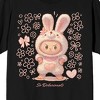 Pink fluffy Bunny suit Flower doodles So Delusional on Black Ground Adult Crew Neck Short Sleeve T-shirt - 2 of 4