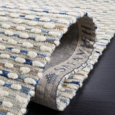 White and Navy Rectangular Wool 9' x 12' Flat Woven Handmade Rug