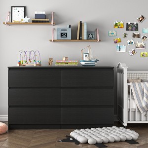 Resenkos Modern Mid Century 6 Drawer Wide Dressers Chests for Bedroom, Chest of Drawer Organizer Grey - 1 of 4