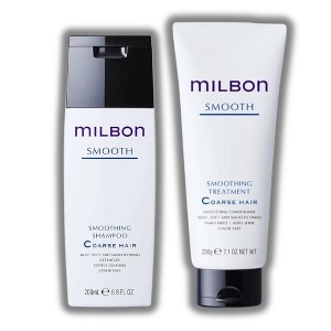 Milbon SMOOTH Smoothing Shampoo (6.8 oz) & SMOOTH Smoothing Treatment (7.1 oz) for COARSE HAIR - DUO SET KIT | Made in Japan - 1 of 2