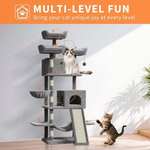 68.5in Tall Indoor Cat Tree for Large Cats, Upgraded Heavy Duty Cat Tower with Scratching Posts/Condo/Plush Perches/Hammocks/Dangling Balls - 1 of 4