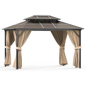 Hardtop Gazebo - 13 x 10 FT Outdoor Pc Roof Gazebo with Aluminum Frame, Outdoor Patio Gazebo Canopy with Mesh and Curtains, Double Roof Canopy, Khaki - 1 of 4