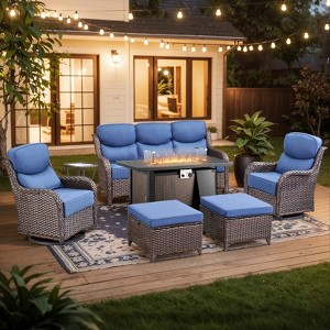 Buenhomino 7-Piece Patio Furniture Set with Fire Pit,Wicker Patio Sofa Set Outdoor Swivel Rocking Chairs with Ottomans - 1 of 4