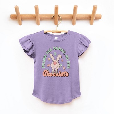 The Juniper Shop Follow The Bunny He Has Chocolate Toddler Flutter Sleeve Tee