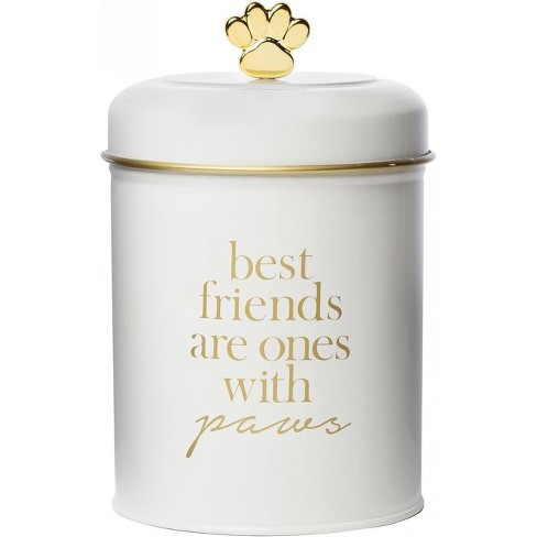 Amici Pet Stella Metal Treats Storage Canister Cylindrical Shape With Gold Paw Shaped Knob Food Safe Push Top Lid 64 Ounce Capacity Target