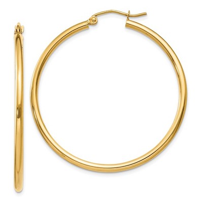 Black Bow Jewelry 2mm, 14k Yellow Gold Classic Round Hoop Earrings, 40mm (1 1/2 Inch)